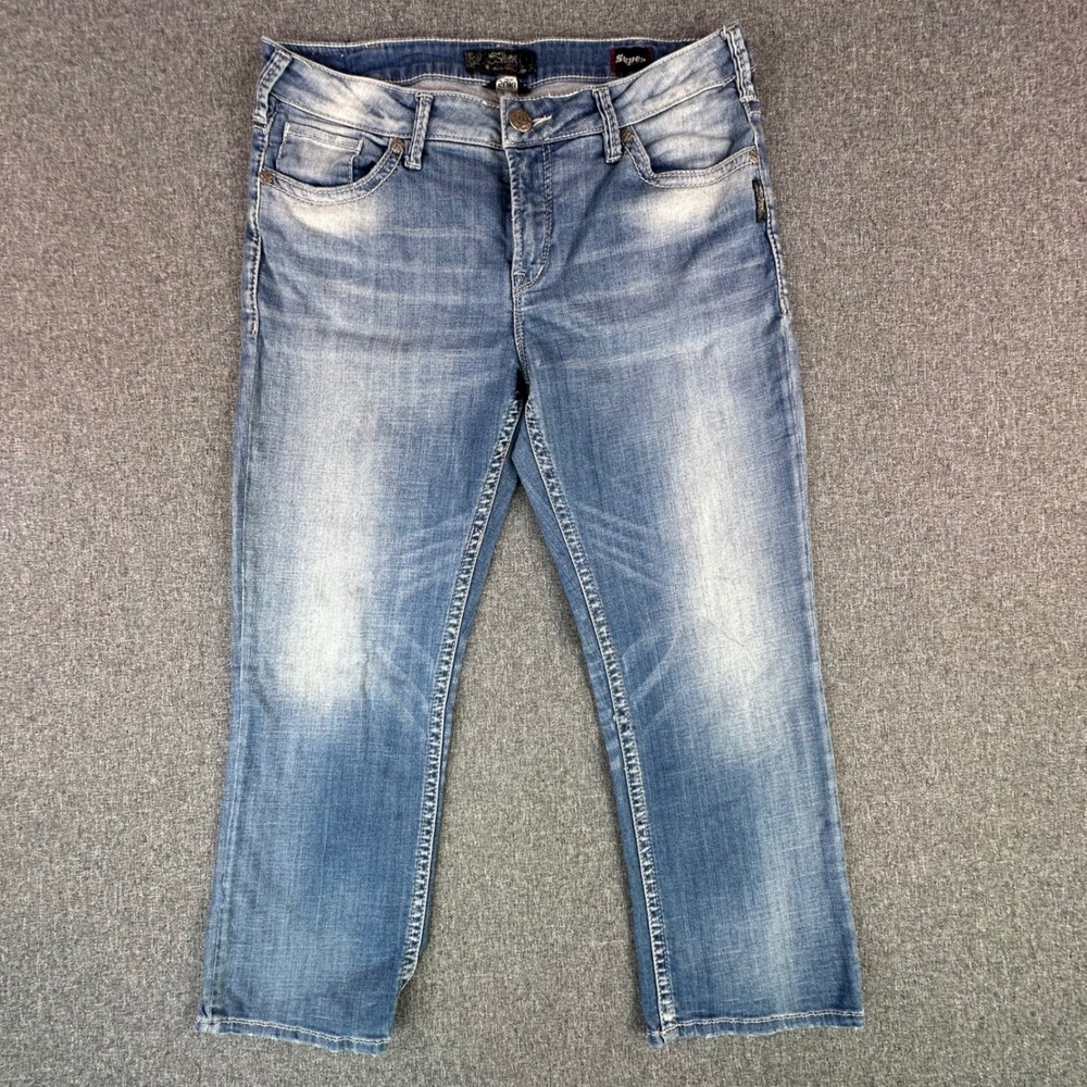 Silver Jeans Co. Capri Womens 34 Suki High Capri Blue Super Stretch Denim